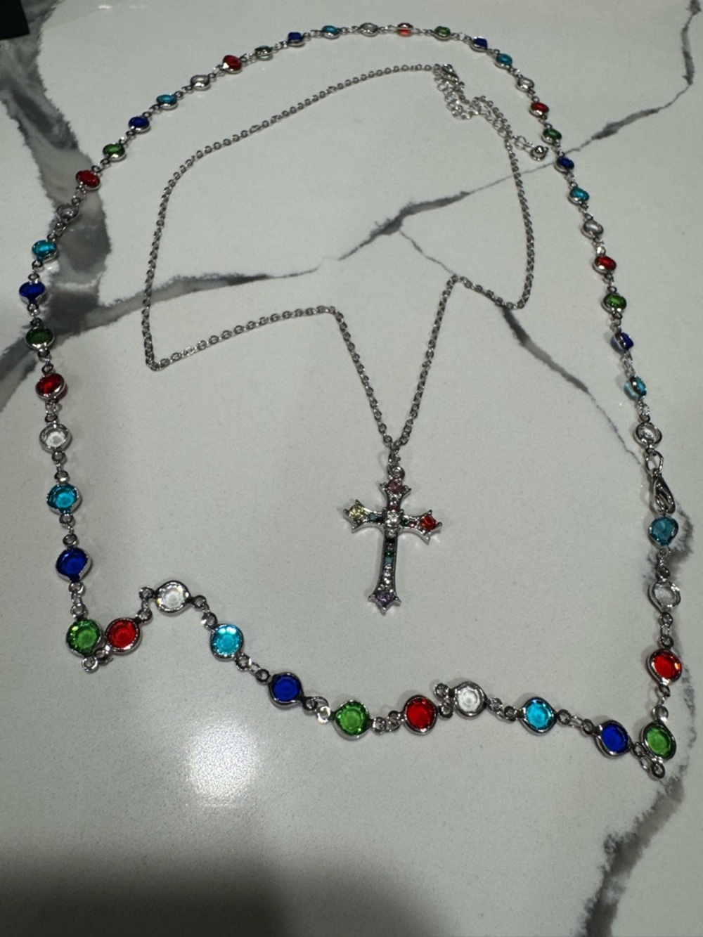 Stacking 2 layer necklaces. Multicolor Crystal Cross Pendant Necklace